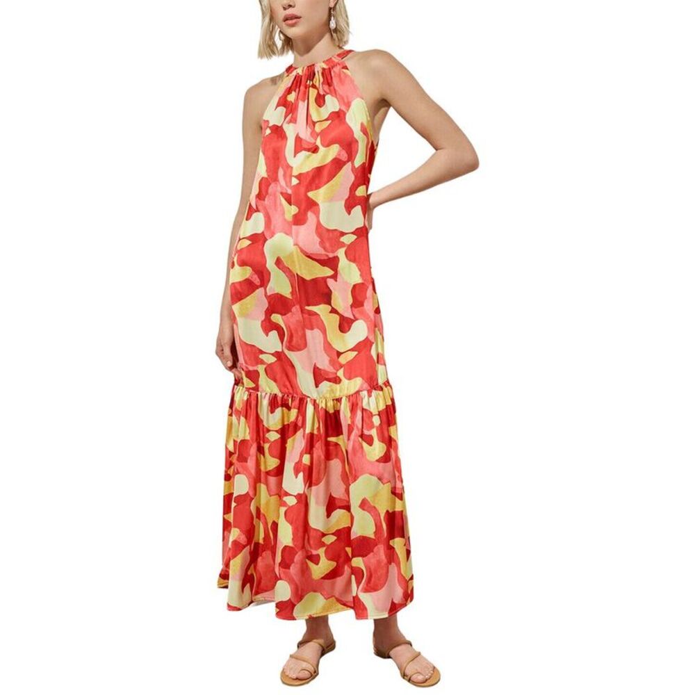 Ming Wang Womens  Drop-Waist Crepe De Chine Maxi Dress